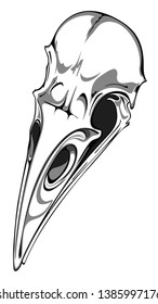 Image of a raven skull, which can be used for printing on T-shirts, as a logo or for a tattoo.