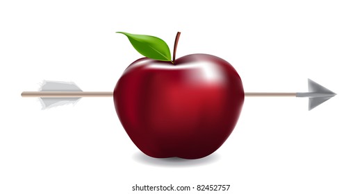 Image of realistic apple shot by an arrow