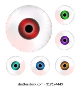 Image of realistic human eye ball with colorful pupil, iris. Vector illustration isolated on white background.