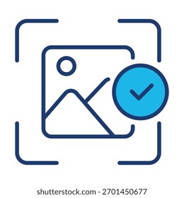 Image Recognition Icon In Blue Monochrome Flat Design, Vector Illustration