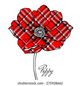 Image of a red checkered poppy flower. Vector illustration.