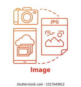Image red concept icon. Visual information idea thin line illustration. Pictures and photos. Files storage. Albums, photobooks and collages. Photographing. Vector isolated outline drawing