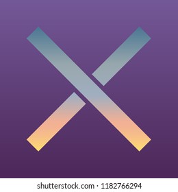 An image of a red grunge x. Vector. Evening gradient icon at violet background.