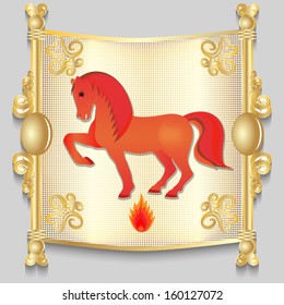 Image of a red horse on the eastern calendar. Vector illustration.