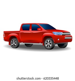  Image of a red pickup truck in a realistic style. Vector illustration