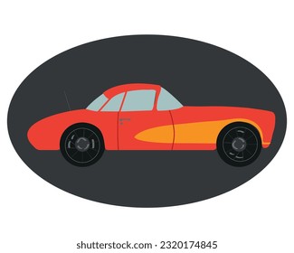Bild eines roten Retro-Autos auf grauem Oval