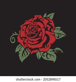 image of red rose bud isolated on black background