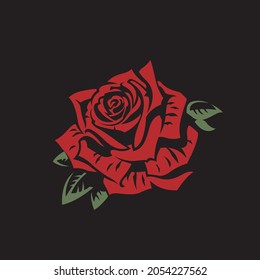 image of red rose bud isolated on black background