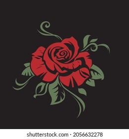 image of red rose bud isolated on black background