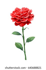Image of red rose on stem isolated on white background. Art vector illustration.
