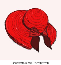 Image of a red stylish hat on a white background, vector for decor, prints, paper