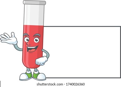An image of red test tube with board mascot design style