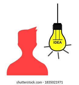 image of red transparent person icon and a light bulb hanging from a rope