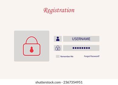 Image of registration on the site. Password and login management. Schematic image of registration
