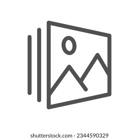 Esquema de icono relacionado con la imagen y vector lineal.