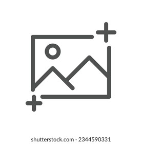 Esquema de icono relacionado con la imagen y vector lineal.