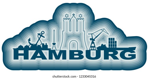 Image relative to Germany travel theme. Hamburg city emblem and nautical transportation icons