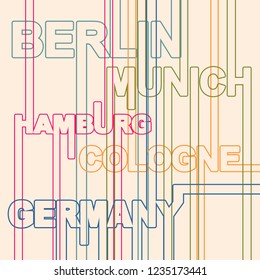 Image relative to Germany travel theme. Cities names in geometry style design. Creative vintage typography poster concept.