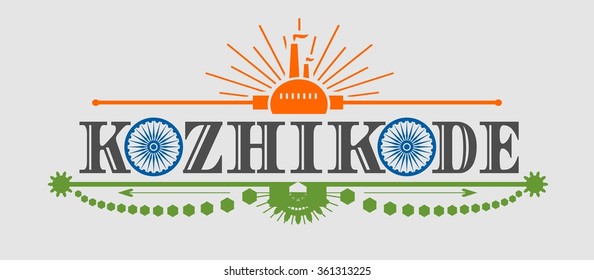 Image relative to India industry. Kozhikode city name with flag colors styled letter O. Urban industrial cluster. Vintage elements 