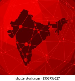 Image relative to India travel. Simple map textured by lines and dots pattern. Connected lines with dots.