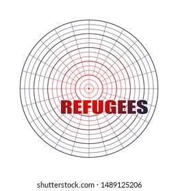 Image relative to migration from Africa to European Union. Refugees text on radar screen