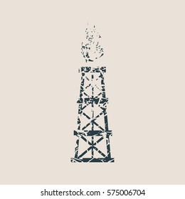 Image relative to oil mining industry. Gas tower icon. Grunge style vector illustration