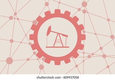 Image relative to oil mining industry. Oil pump cut out icon. Molecule And Communication Background. Connected lines with dots.