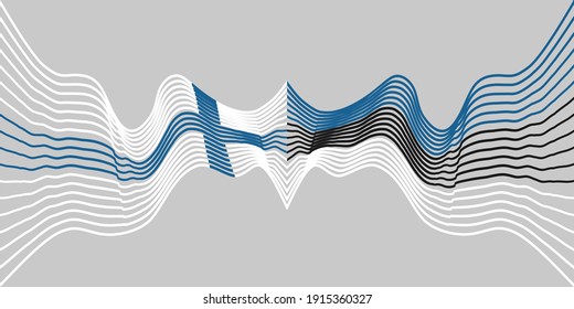 Image relative to politic and economic relationship between Finland and Estonia. National flags. Teamwork concept.