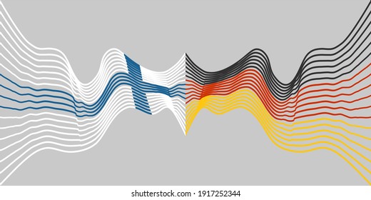 Imagen relativa a la relación política y económica entre Finlandia y Alemania. Banderas nacionales. Concepto de trabajo en equipo.