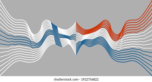 Image relative to politic and economic relationship between Finland and Netherlands. National flags. Teamwork concept.