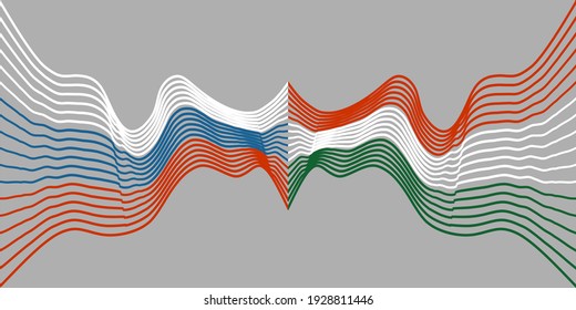 Imagen relativa a la relación política y económica entre Rusia y Hungría. Banderas nacionales. Concepto de trabajo en equipo.