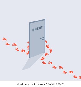 Image relative to politic situation between great britain and european union. Politic process named as brexit. Human footprints bypass the door with the inscription Brexit text