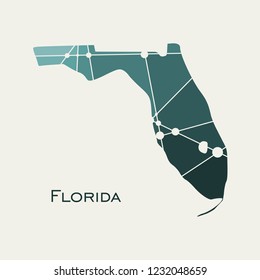 Image relative to USA travel. Florida state map textured by lines and dots pattern