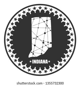 Image relative to USA travel. Indiana state map textured by lines and dots pattern. Stamp in the shape of a circle