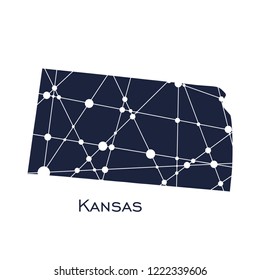 Image relative to USA travel. Kansas state map textured by lines and dots pattern