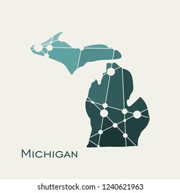 Image relative to USA travel. Michigan state map textured by lines and dots pattern