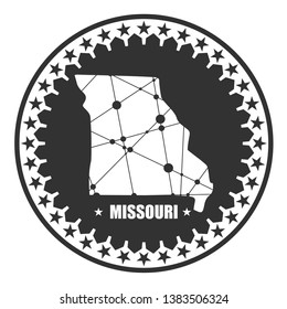 Image relative to USA travel. Missouri state map textured by lines and dots pattern. Stamp in the shape of a circle