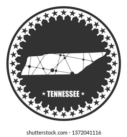 Image relative to USA travel. Tennessee state map textured by lines and dots pattern. Stamp in the shape of a circle