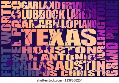 Image relative to USA travel. Texas cities and places names cloud.