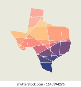 Image relative to USA travel. Texas state map textured by lines and dots pattern