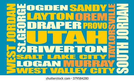 Image relative to USA travel. Utah cities and places names cloud.  svg