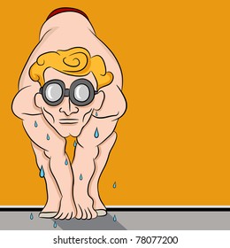 An image of a relay team swimmer man ready to dive in the water.