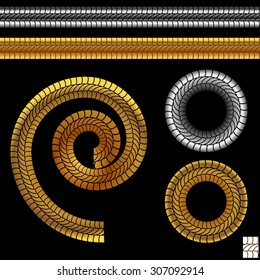 Imagen de un conjunto de iconos de patrón de cuerda de oro y plata.