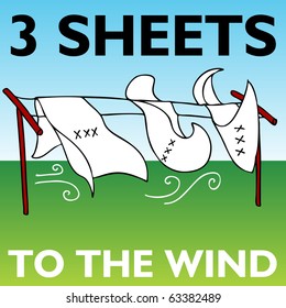 An image representing three sheets to the wind.