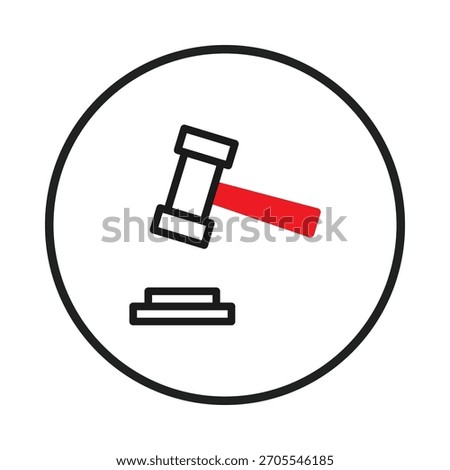 The image represents the legal system and the process of judgement. A gavel is poised to strike a sound block, symbolizing decisions being made in a court of law. The circular frame highlights the