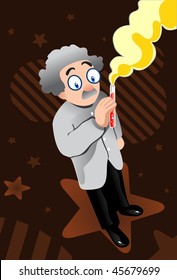An image of researcher staring at a test tube filled with fuming red liquid