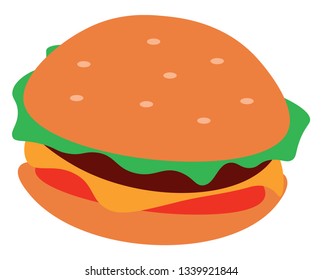 Bild ähnlich einem Burger mit Käsetomaten und Salat, Vektorfarbzeichnung oder Illustration