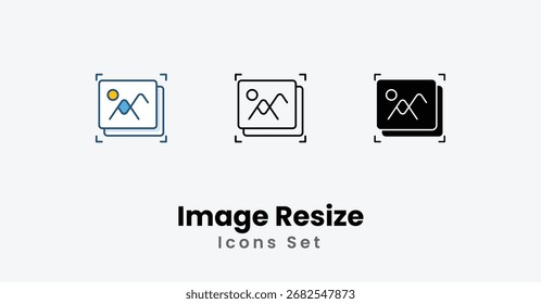 Image Resize Icons thin line, Black Glyph, Colored Line vector icon stock illustration