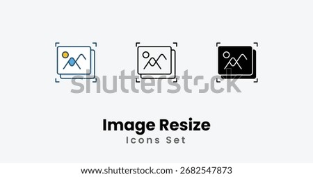 Image Resize Icons thin line, Black Glyph, Colored Line vector icon stock illustration