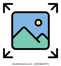 ícone de redimensionamento de imagem ilustração de estilo de linha plana representando o ajuste de dimensões de imagem, adequado para design gráfico, edição de fotos e projetos relacionados a mídia digital